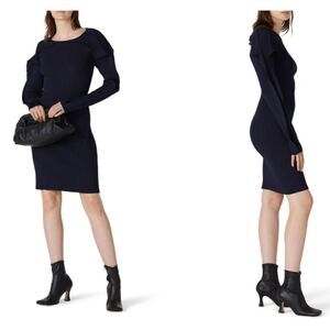 Koche Navy Ribbed Cut Out Dress Stretch Mini Backless Long Sleeve Size Large